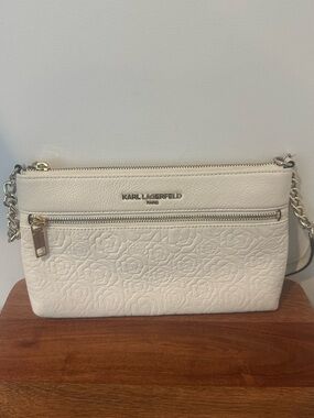 Karl Lagerfeld  Paris Camilla Floral White Embossed Floral Leather Crossbody Bag